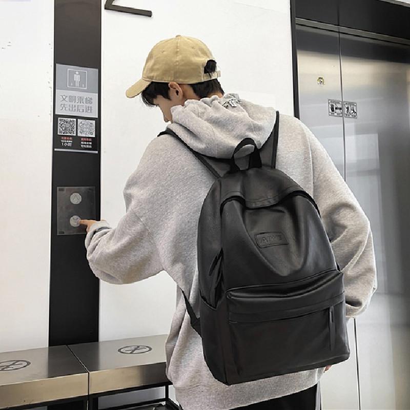 Letter Pattern Aiwe Leather Backpack Solid Color Schoolbag Gifts Breathable