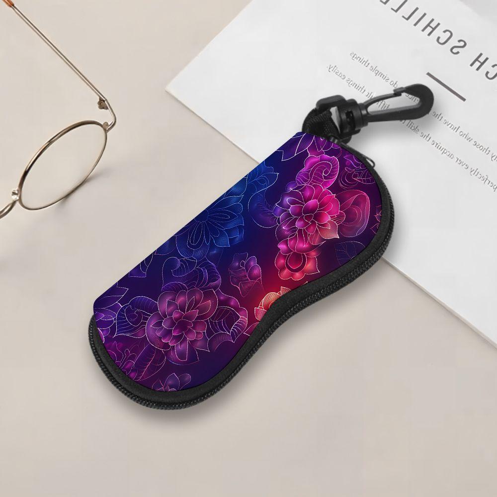 Vibrant Neon Floral Pattern Sunglasses Case, Artistic Botanical Print Eyewear Protective Pouch, Portable Zipper Glasses Organizer for Travel Accessori