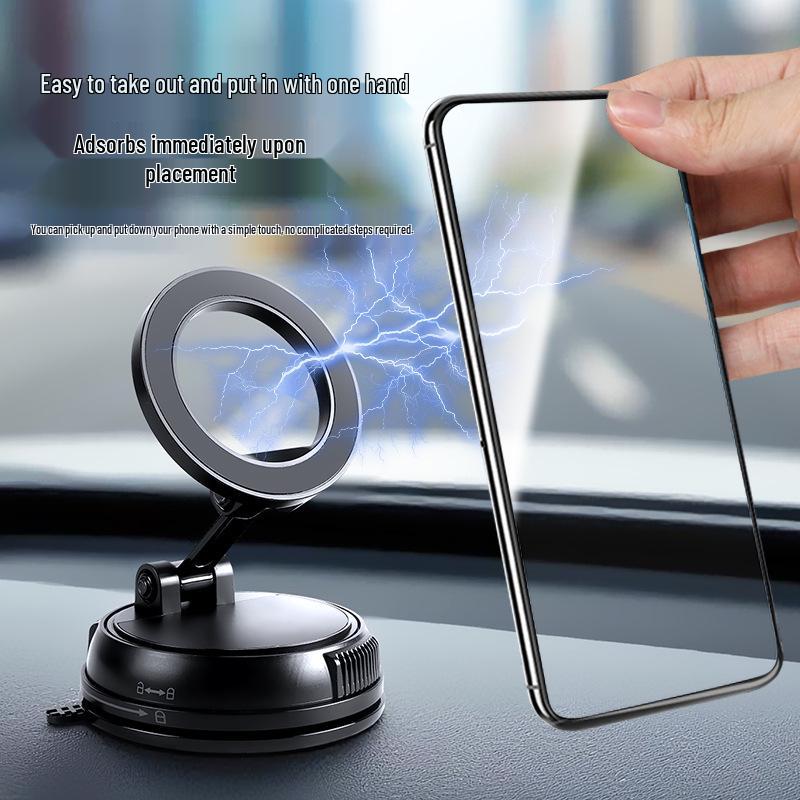 Alloy Plastic Car Phone Holder with Strong Magnetic and Vacuum Suction for In-Car Navigation