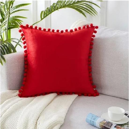 Pompom Velvet Cushion Cover Decorative Throw Cushion Covers Home Decor for Sofa Bedroom Pillowcase Pink Beige Pillow