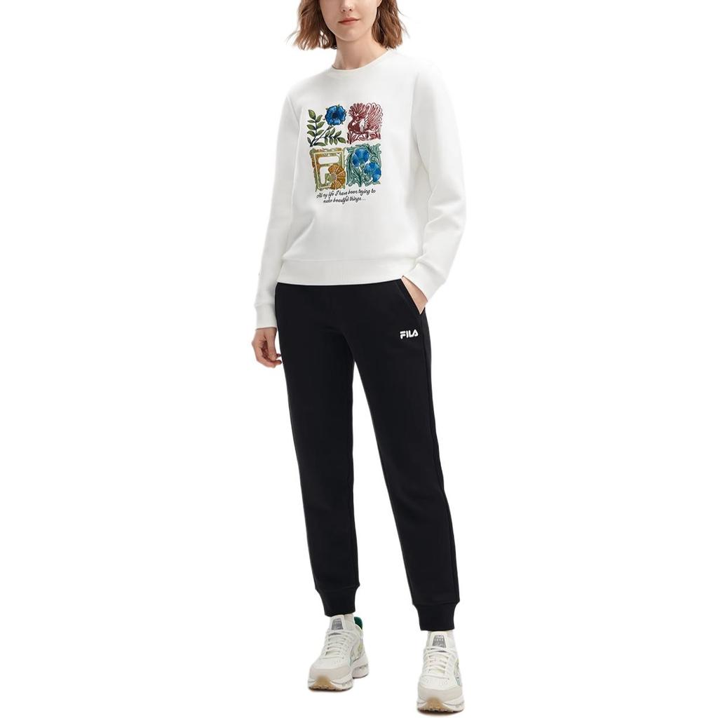 Fila Offizielle Damen Strick-Langhose 2024 Frühling Neue Mode Lässige Basic Bündchen Sporthose Damen Unterteile Schwarz F11W418603F-BK