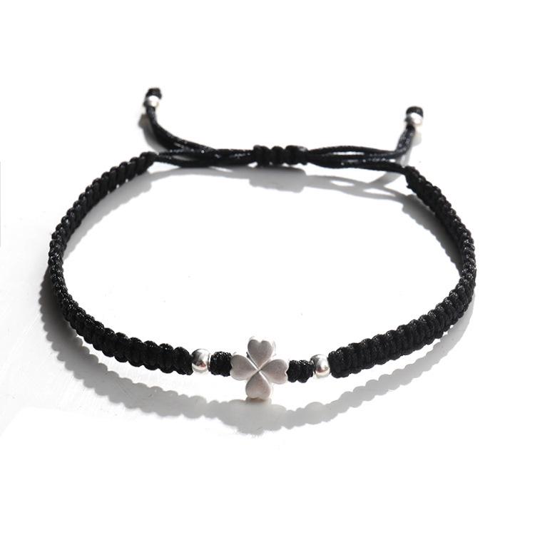 Unisex Lucky Four-Leaf Clover College Exam Red Rope Bracelet - Simple Woven Design for Couples and Best Friends.