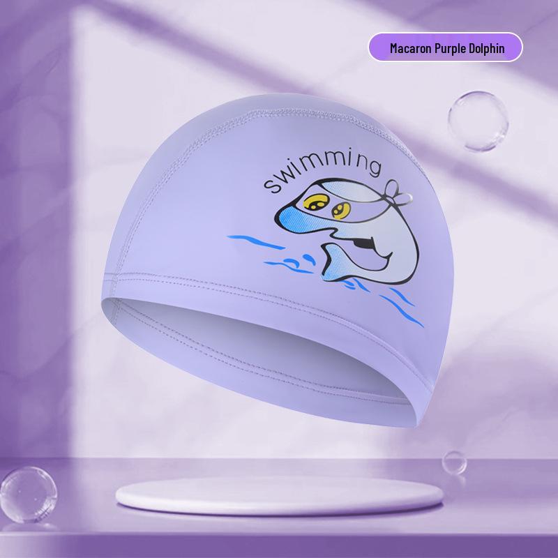 Kids' Cartoon Swim Cap with Waterproof Ear Protection & High Elasticity - Comfortable PU Cap for Boys & Girls, Customizable Logo Available.