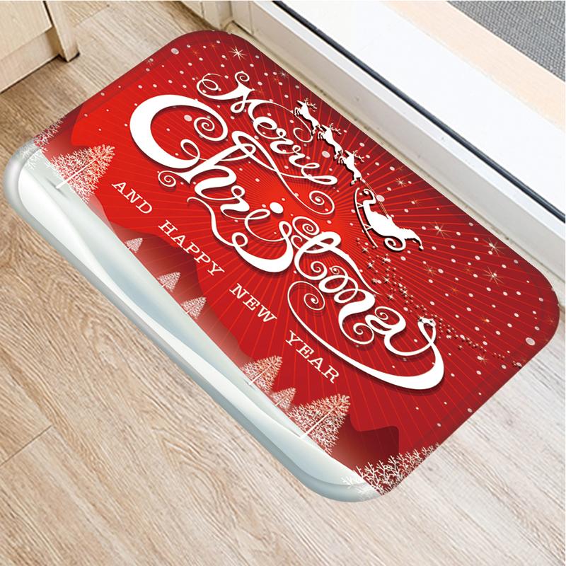 Merry Christmas and New Year Home Decoration Entrance Door Mat Bathroom Kitchen Non-Slip Floor Mat Living Room Hallway Carpet