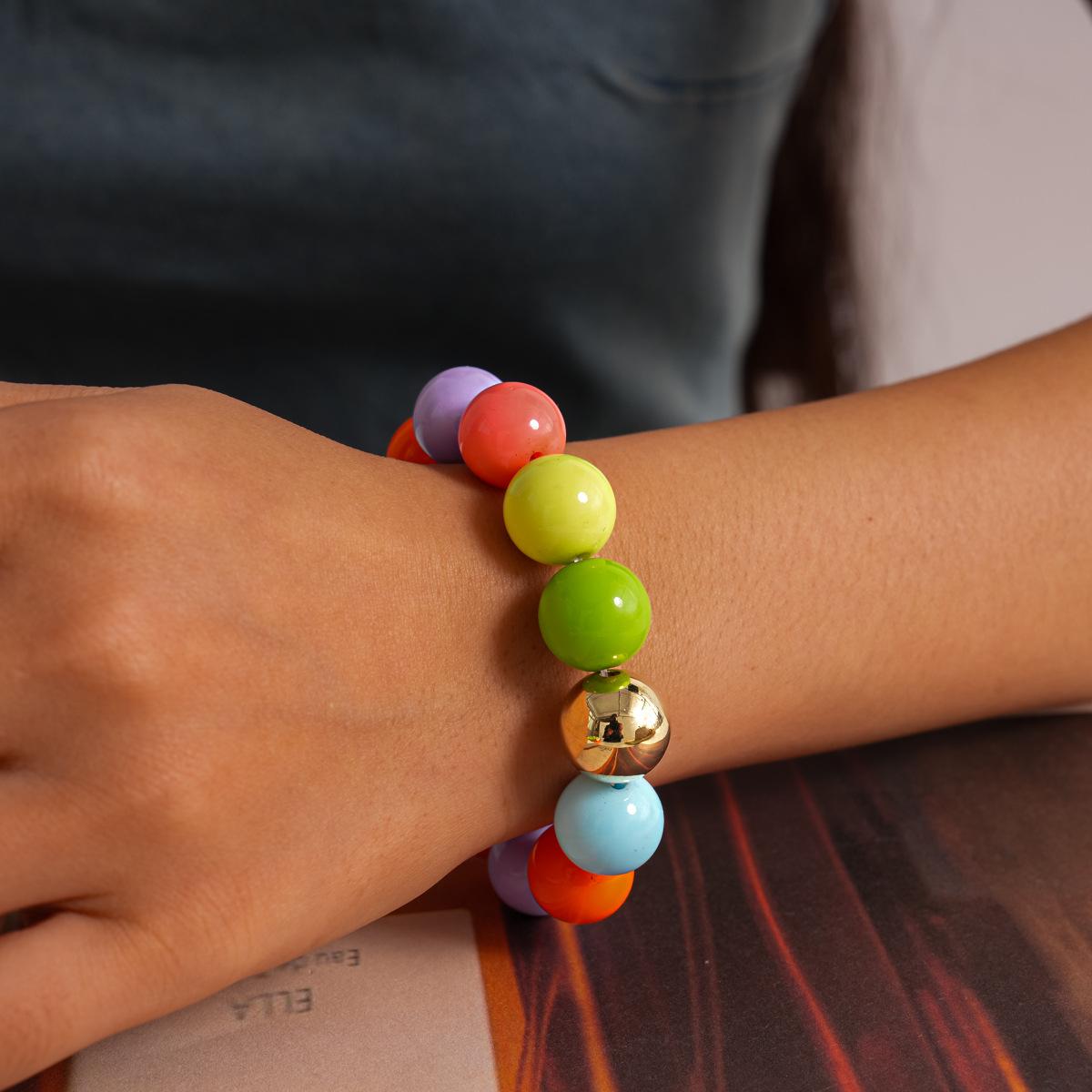 Simple Fashion Colorful Dopamine Acrylic Round Beaded Necklace Bracelet for Women Summer Vacation Jewelry Sets Accessories Gifts