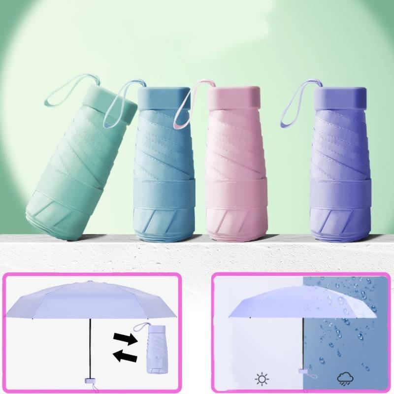 Trendy Alloy Frame Five-fold Sun Umbrella With Black Coating For Sun And Rain