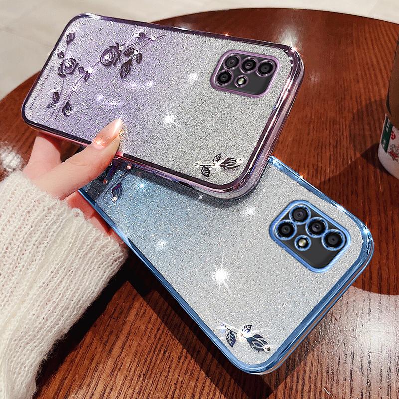KADEM For Samsung Galaxy A51 5G SM-A516 Soft TPU Phone Case Flower Rhinestone Decor Gradient Glitter Phone Cover