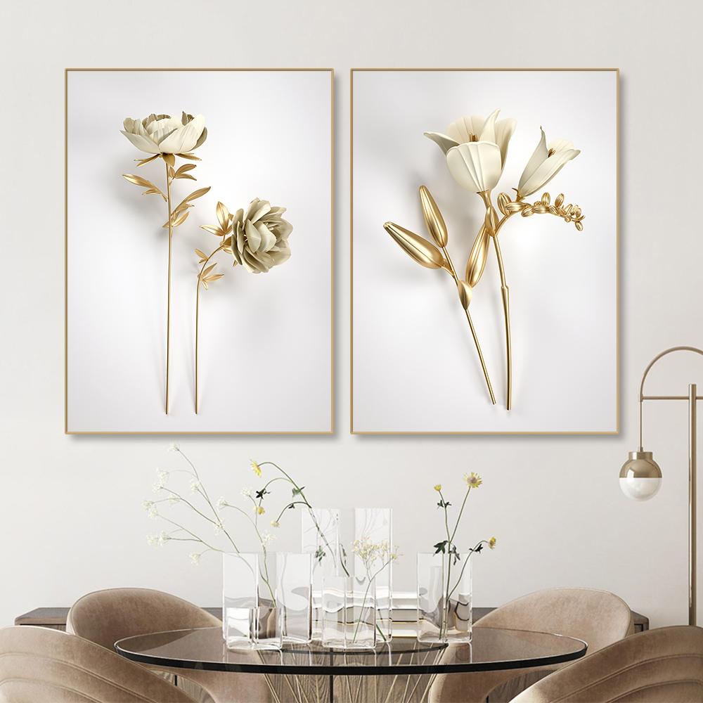 Modern Visual Wall Art Canvas Painting Nordic Golden Flower Posters And Prints Pictures Home Decor