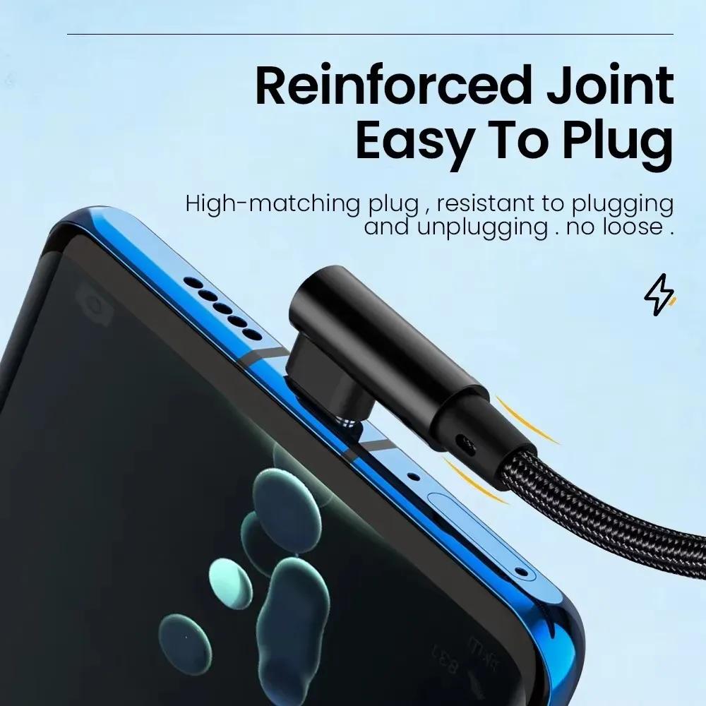 6A 66W 90 Degree Elbow USB Type C Fast Charging Data Cable for Huawei Xiaomi Redmi Honor OPPO Realme POCO USB-C Charger Cord