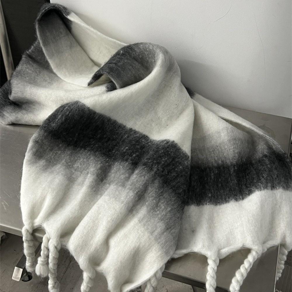 New Warm Scarf Soft Mohair Long Tassel Scarves Gradient Color Windproof Scarves Bib Outdoor Sports