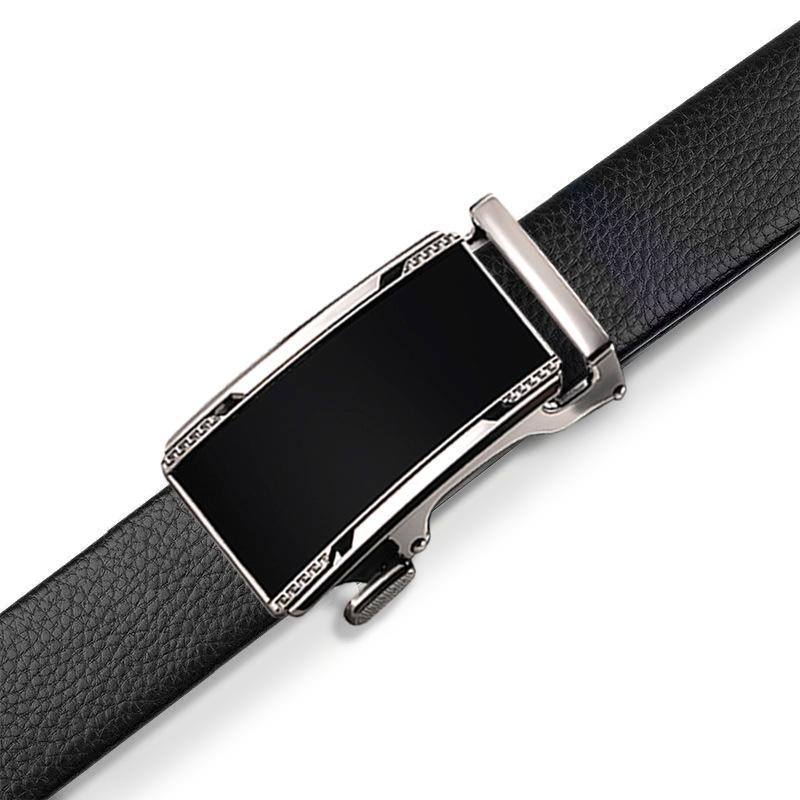 Men's Belt Genuine Leather High End Zinc Alloy Automatic Buckle Casual Cowhide Belt Men's Middle Aged and Young Men's Simple Trouser Belt