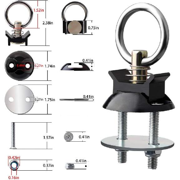 HERCOO Round Tie Down Anchor Point Kit Bolt On Track Fitting With Quick Release Compatible With Pickup Truck Motorcycles Snowmobiles