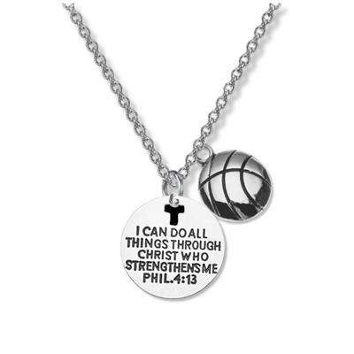 Basketball Charm Laser Lettering Trend Round Tag Pendant Necklace