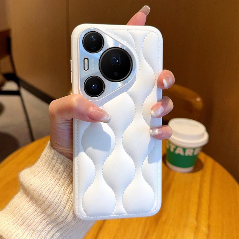 Small Fragrance Leather Grain Lens Full coverage Protection Case For Huawei Pura80 Ultra Pura 80 Pro 70 Mate 70 Pro + 60 Cover