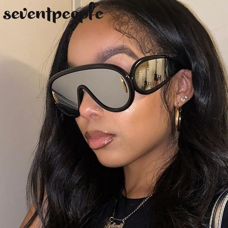 Luxury Brand Wave Mask Sunglasses Women New Fashion One-Piece Sun Glasses For Men Oversized Oval Sunglass Trending Products