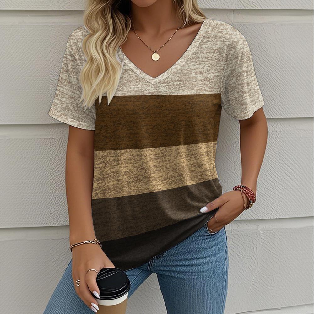 

Летняя женская футболка в полоску с принтом, уличная, в стиле ретро, модная, повседневная, оверсайз, с V-образным вырезом, Y2k, с коротким рукавом, женская одежда XXXL