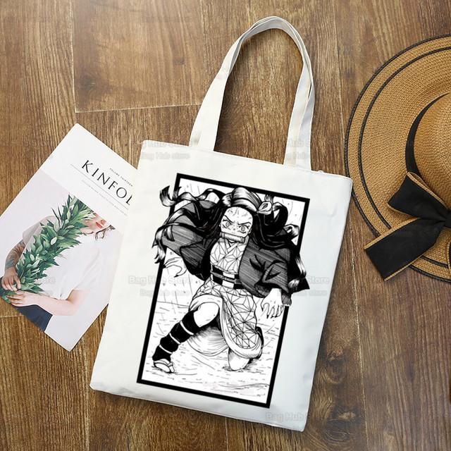 Geantă de pânză Tanjiro Nezuko Demon Slayer Harajuku Geantă de cumpărături Kimetsu No Yaiba Geantă de umăr originală pentru colegiu Utilizare zilnică