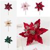 Flannel Fabric Christmas Artificial Flowers Plastic 28cm Xmas Decorative Flowers Glitter DIY Glitter Fake Flower