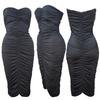 European and American Sexy Black Chest Wrap Dress Hip Wrap Skirt Regular Pleated Long Skirt One-word Collar