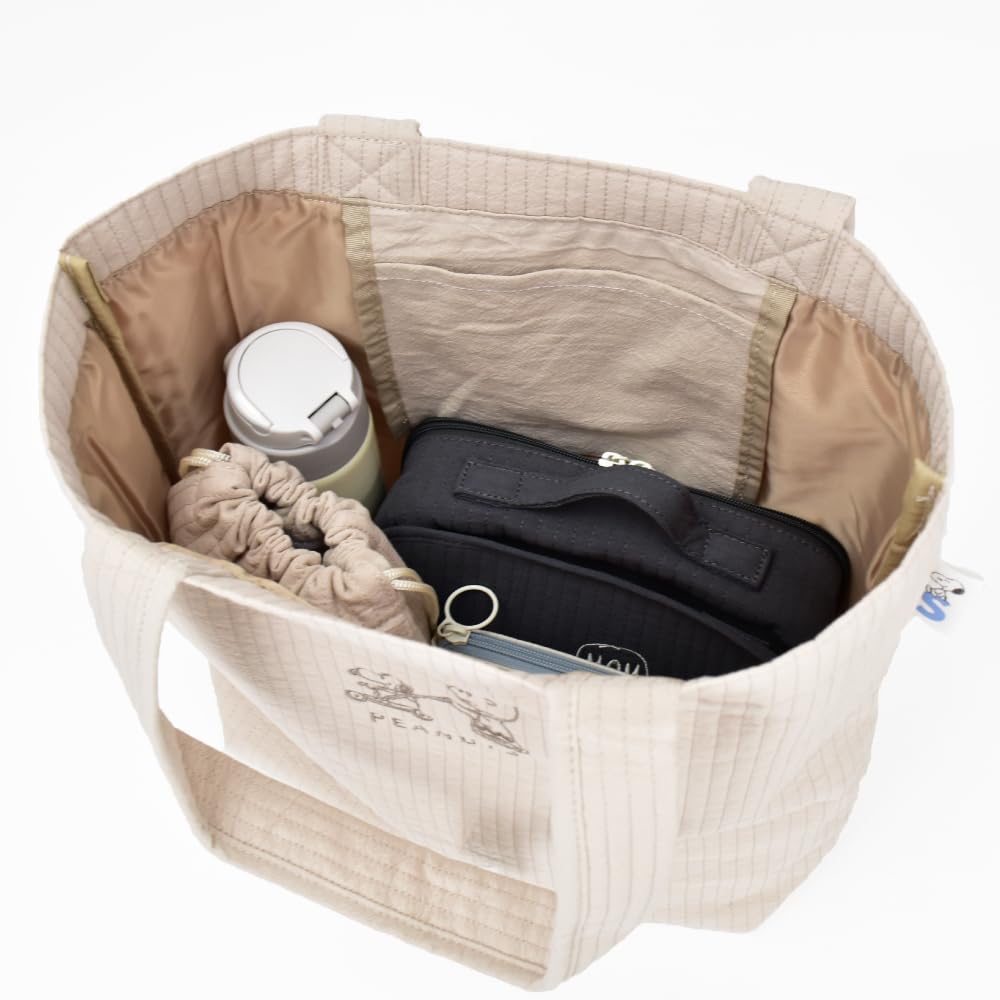 Marimo Craft Snoopy Tote A4 Nubi Quilted Handbag for and Cute and Stylish Character White Bag, Large, Size, Fabric, Embroidered, Women, Commuting,