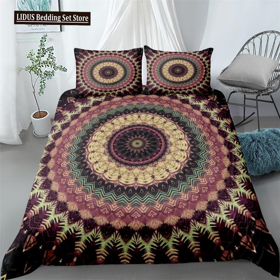 Mandala Bettbezug Set Blau Rosa Boho Chic Tagesdecken Romantische Bettwäsche Böhmisches Bettwäscheset King Polyester Bettdeckenbezug