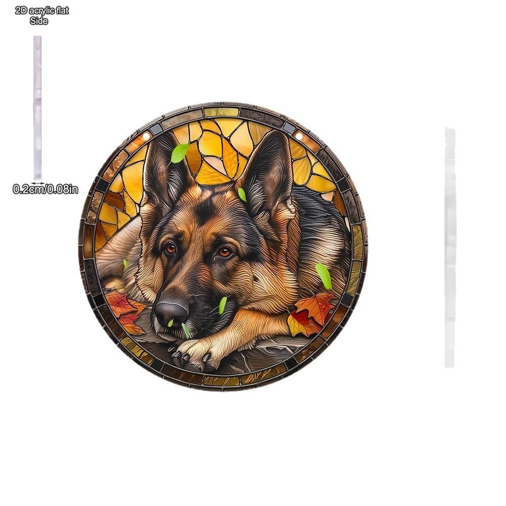 Catcher di luce Golden Retriever Pastore Tedesco, Rotondo Acrilico Traslucido da Appendere, Regalo per Amante dei Cani, Decorazione Casa Cortile Giardino Fattoria, Segno Acrilico Resistente