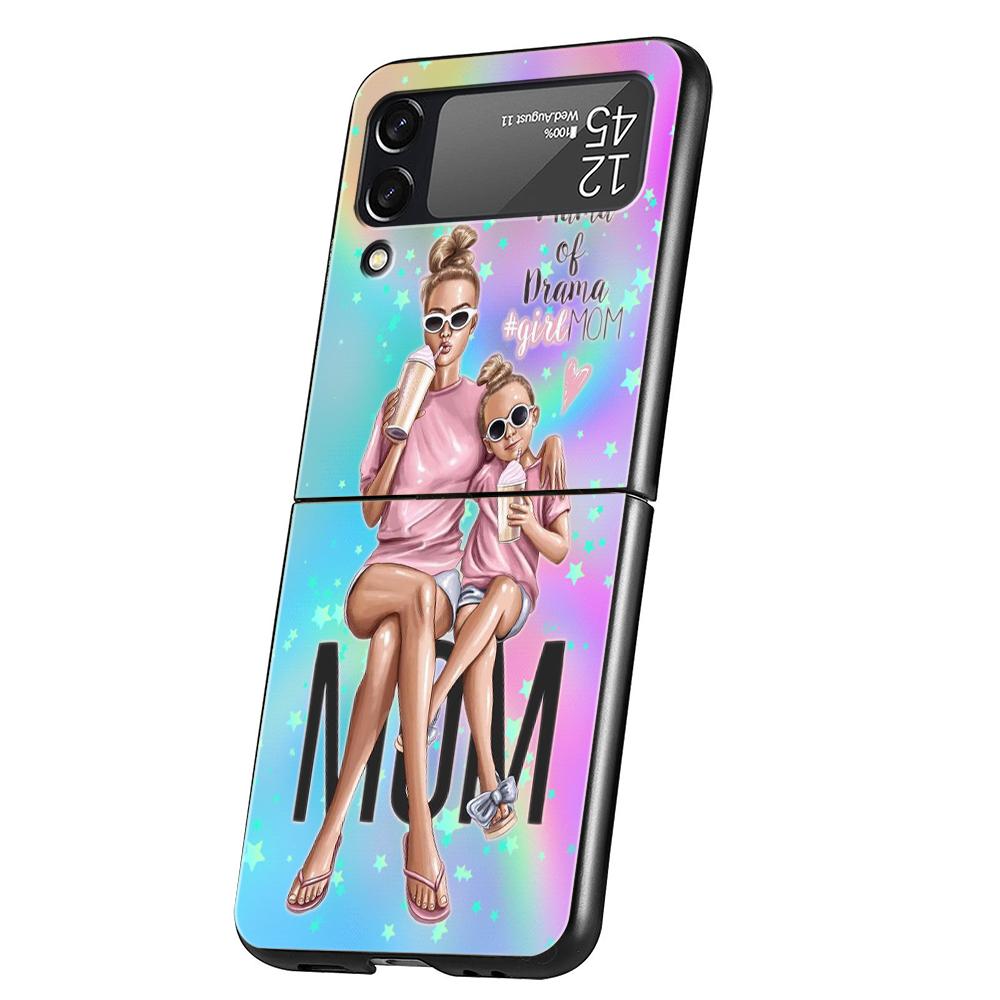 

Baby Mom Girl Hard PC Phone Case For Samsung Galaxy Z Flip 6 5 4 Black ShockProof Cover for Samsung Z Flip 3 Shell Fundas Capas Samsung Z Flip 3