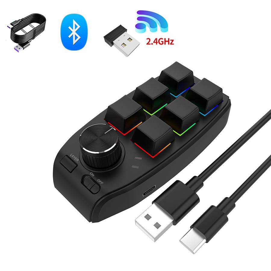 6 Keys 1 Knob Custom Programming Keyboard Bluetooth 2.4GHz Mini RGB Gaming Keypad Wired/Wireless BT Hotswap Mechanical Keypads