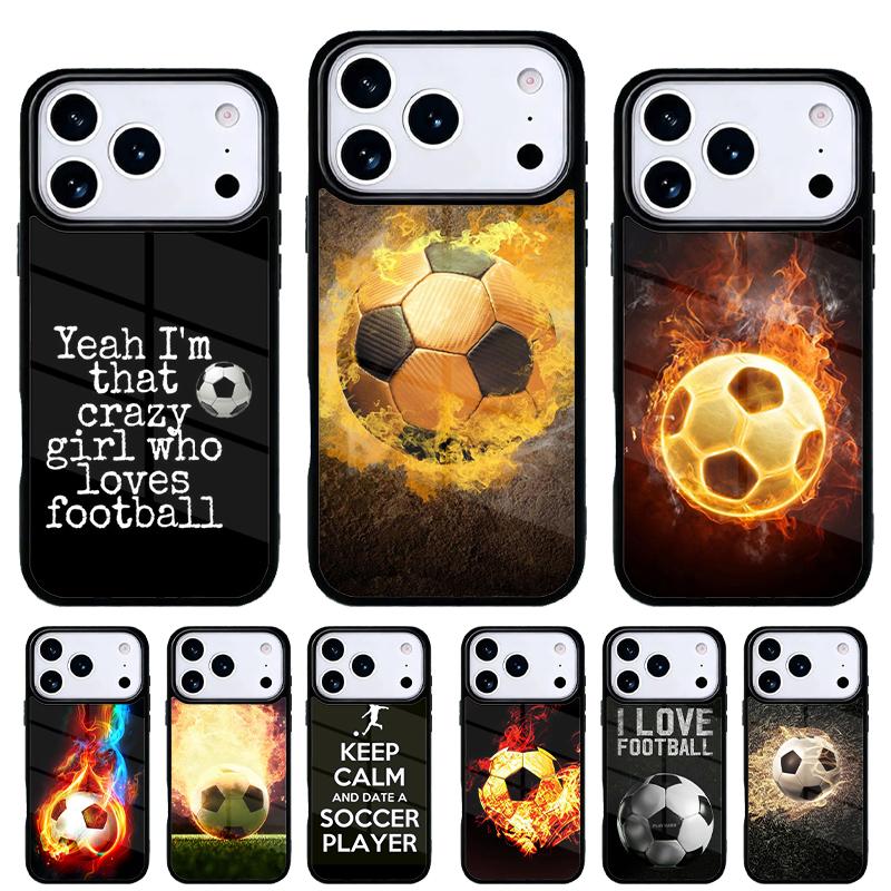 Fire Football Soccer Ball Phone Case for iPhone 17 16 15 14 13 Pro Max Back Cover for 12 11 Pro Coque