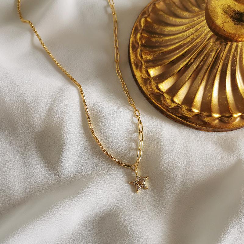 925 Sterling Silver French Simple Golden Star Clavicle Chain Necklace Women Light Luxury Temperament Wedding Party Jewelry Gift