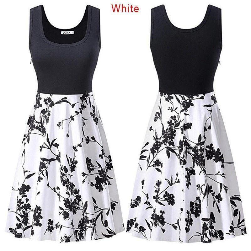 Robe d'été sans manches en coton à imprimé floral rétro pour femme, col rond, style vintage