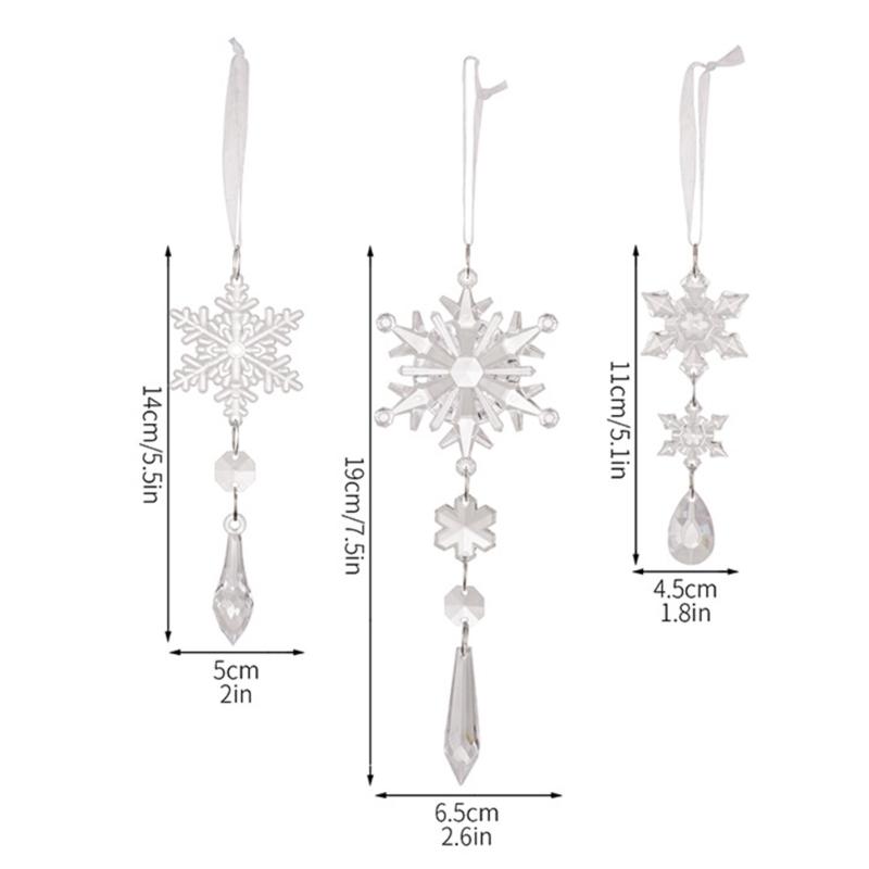 Pack of 6 Christmas Tree Hangings Snowflakes Charm Ornament Acrylic Indoor Outdoor Decoration Festival Accessories