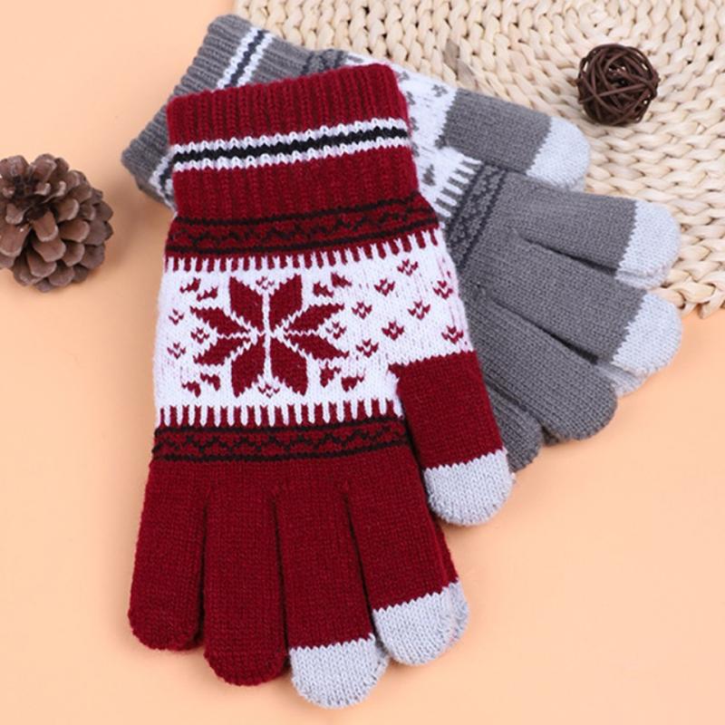 Winter Warm Knitted Gloves Fashion Snowflake Embroidery Touchscreen Gloves For Women Men New Year Gift
