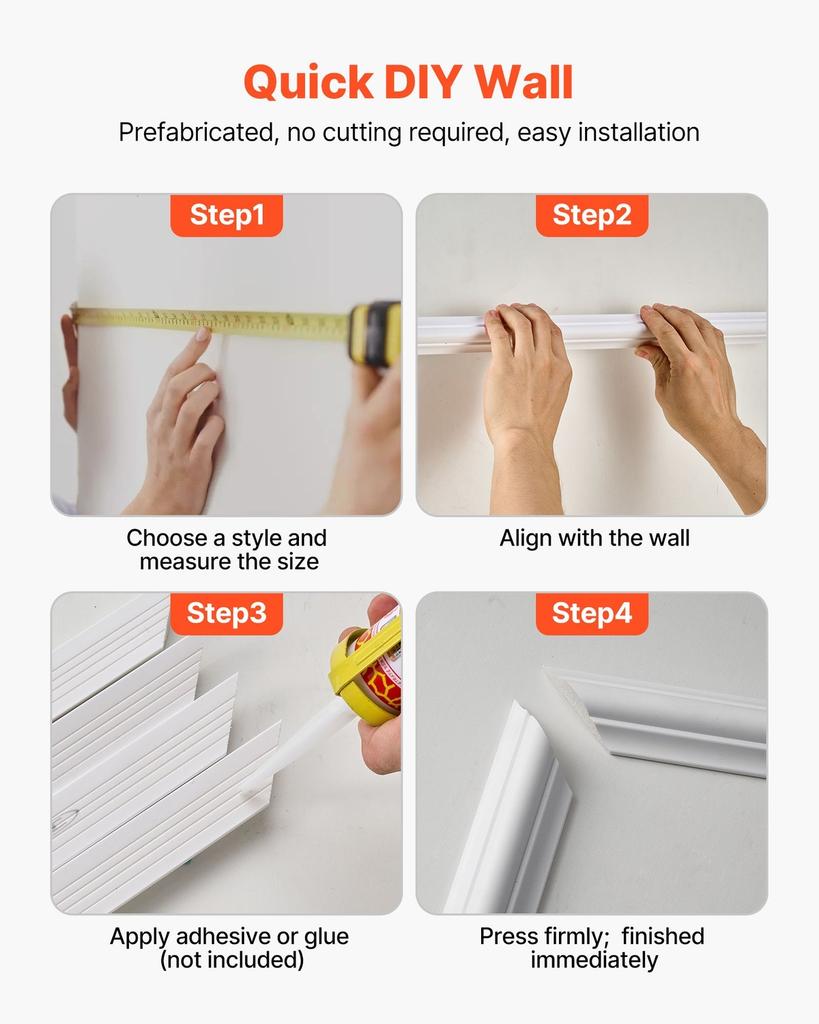 Wall Molding 3 Pack, Wainscoting Panels Kit, Lightweight Paintable Polystyrene, Easy To Install, Waterproof Accent Wide Profile Trim for Interior
