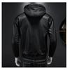 Herren-Lederjacke und neue lässige Kapuzenjacke. Hübsche Motorradjacke mit baumwollverdicktem Herrenmantel