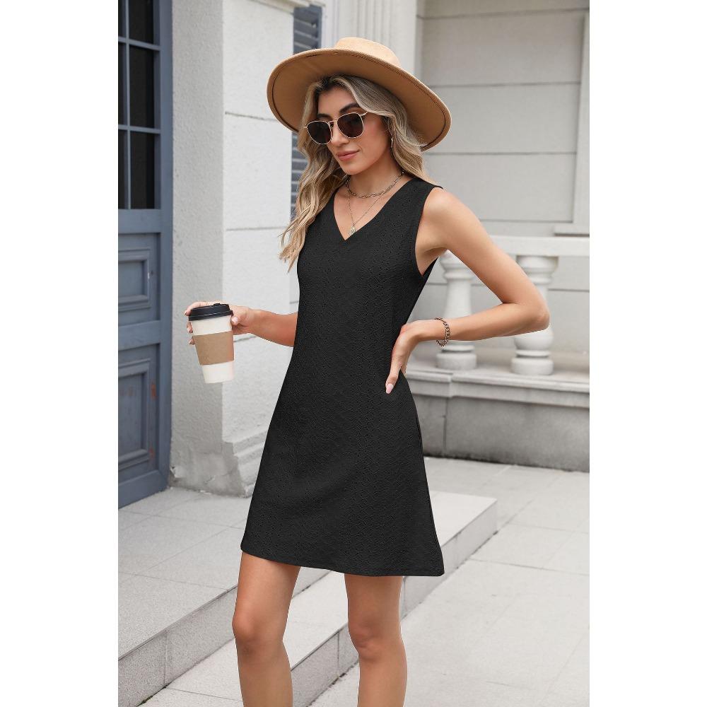 New Women's Pocket Casual Summer Solid Color V-neck Dress