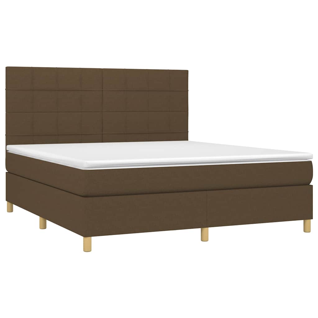 Box Spring Bed with Mattress & LED Dark Brown 160x200 cm Fabric