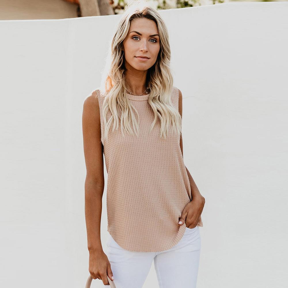 Summer New Women's Solid Color Round Neck Sleeveless T-shirt Tops and Vests