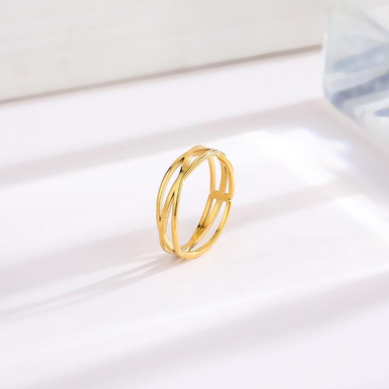 Elegant Titanium Steel Hollow Ring, 18k Gold Finish, Trendy Female Design