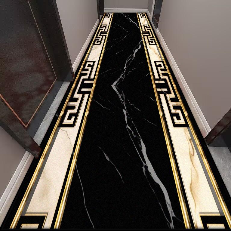Golden Long Corridor Carpet Luxury European Decoration Hallway Rug Non-slip Easy Cleaning Floor Mat Stairway Runners Carpets