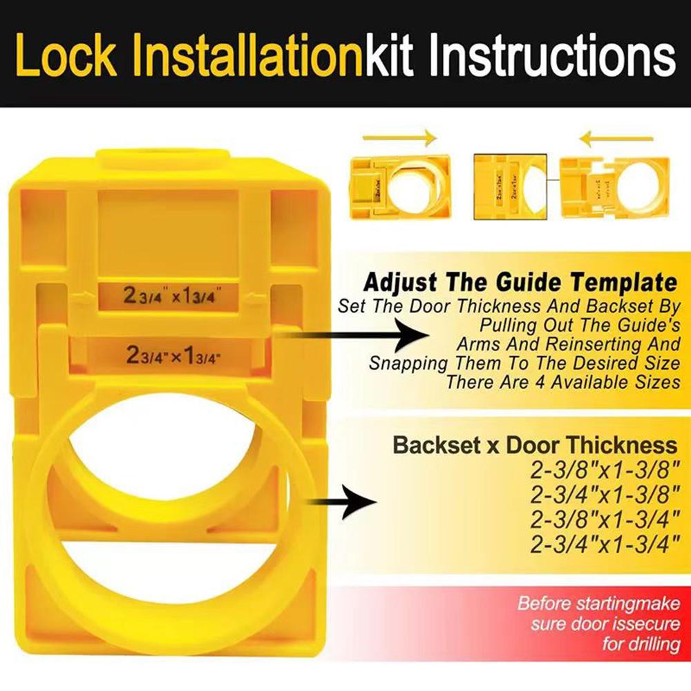 New Adjustable Door Lock Installation Kit Plastic Guide Template With Carbon Steel Door Lock Hole Saw For 35-43mm Door Thick