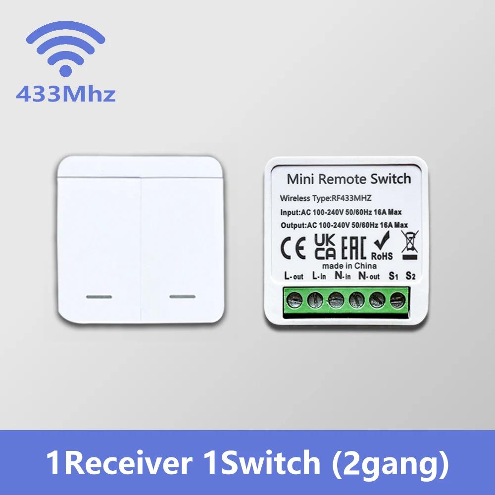 RF 433MHz Smart Switch 16A Lamp Relay Receiver 2-Way Remote Control 1/2/3 Gang Wall Switch Round Panel Mini Transmitter DIY Home