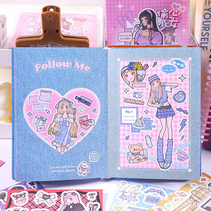 20Sheets/pack Kawaii Cartoon Girl Change Outfit Stickers Aesthetic Decorative Adhesive Diy Book Junk Journal Supplies