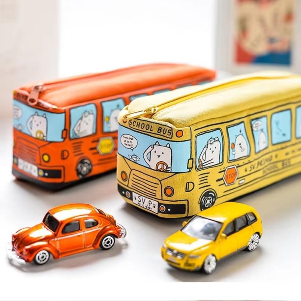 Large Capacity School Bus Pencil Case Zipper Closure Pen Bag Gift Idea Pencil Bag Storage Use