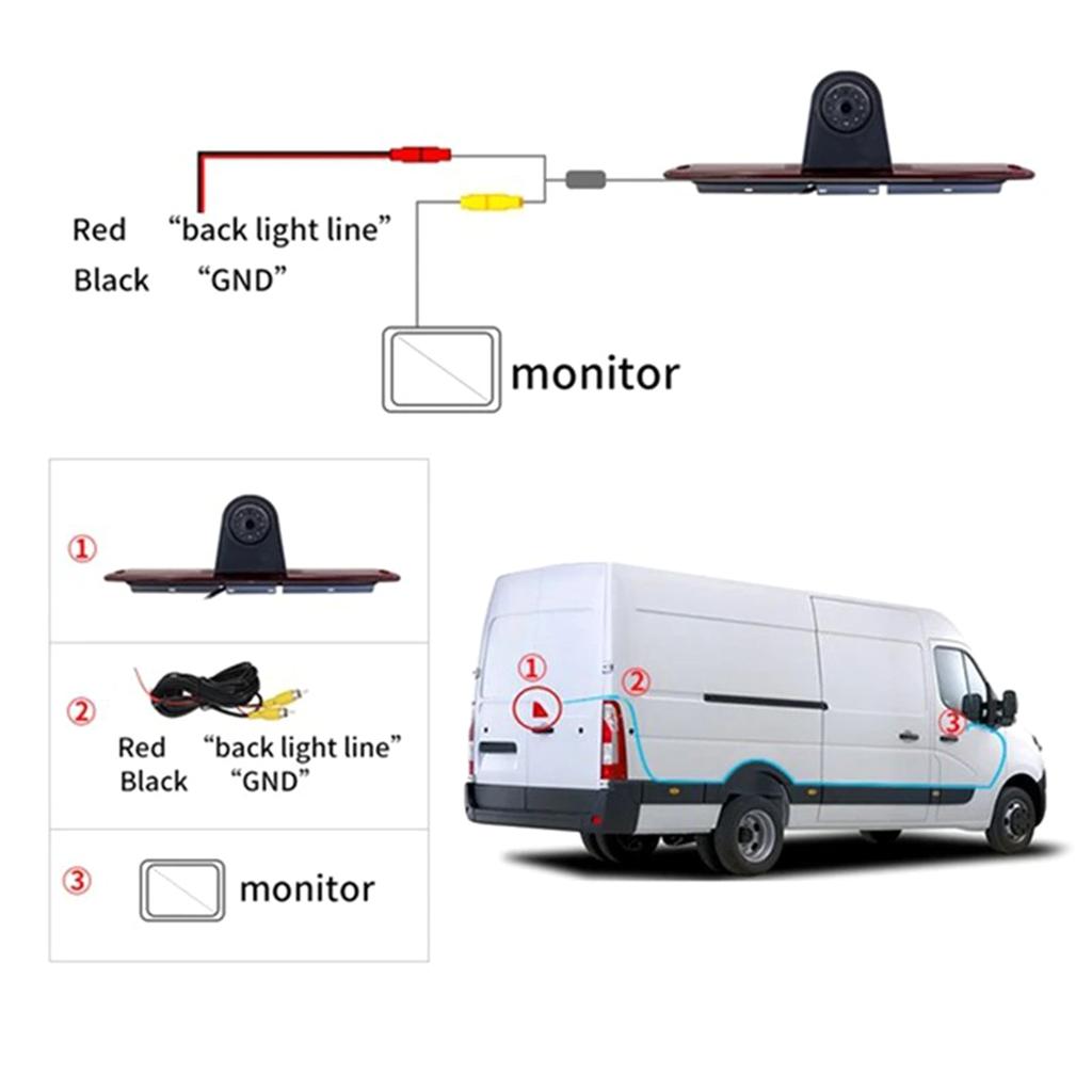Third Brake Light Backup Camera with Night Vision for Sprinter W906 324H 524H Crafter 5'' Screen Replacement Accessories
