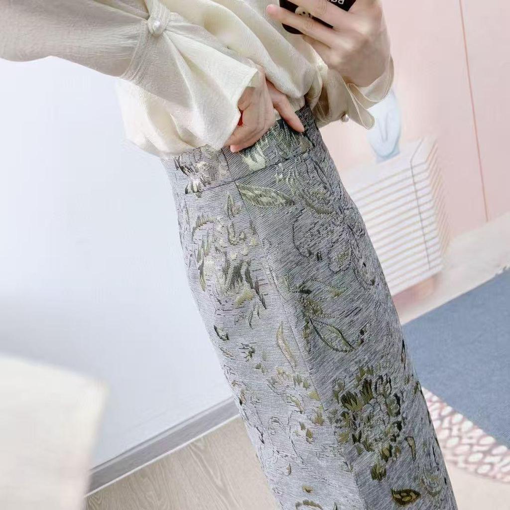 Moda 2026 Inizio Primavera Gonna Lunga Jacquard Vita Alta Modellante per Donne Basse
