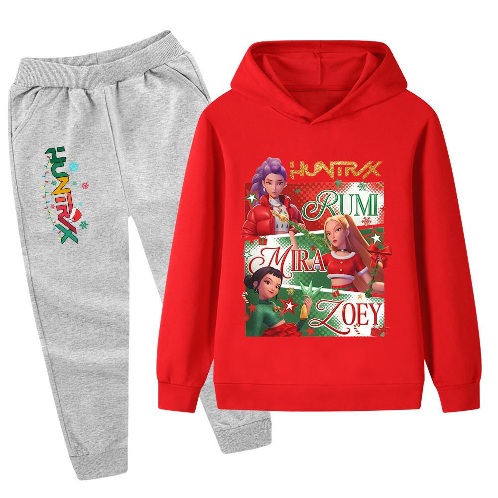 PB1264 Kinder Jungen Mädchen Kpop Mira Zoey Rumi Weihnachten Druck Langarm Kapuzenpullover Hose Hosen Kleidung Sets