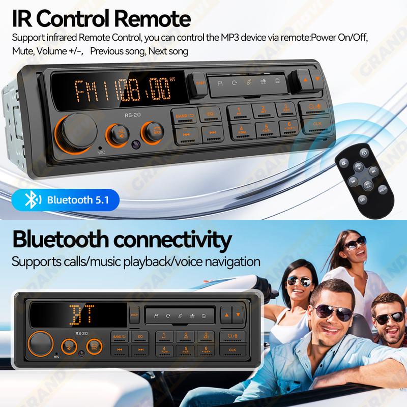 Retro MP3 Car Radio Player 1 DIN Stereo EQ FM AM RDS DAB Receiver QC3.0 Bluetooth USB AUX Input For VW Porsche Mercedes Benz BMW