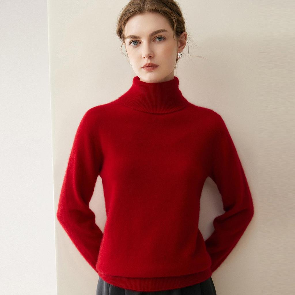 Women's Pure Cashmere High Neck Sweater - 2026 Autumn/Winter Soft Loose Fit Knitwear