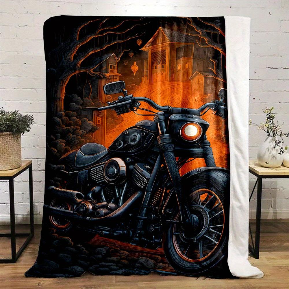 Custom Motorcycle Blanket Vintage Bike Biker Design Personalized Name Fleece Throw All Season Soft Warm Bedding Home Decor Gift